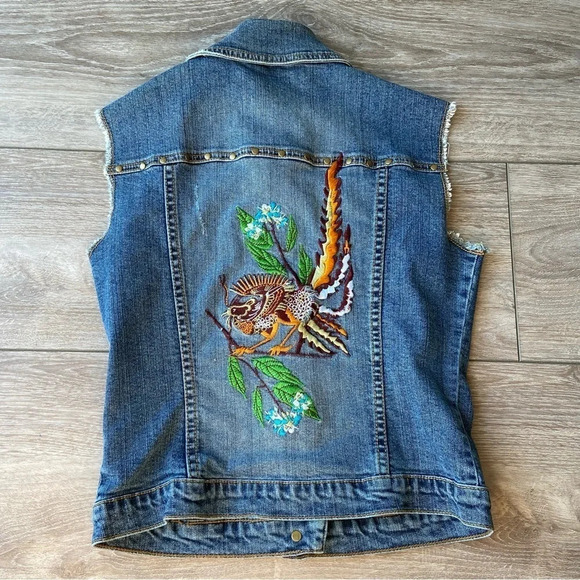 Nitrogen Signature  Studded Embroidery Moto Jean Waistcoat Vest - Picture 9 of 10